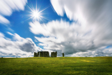 Salisbury, England 18 apr 2017 Stonehenge an ancient prehistoric stone monument near Salisbury,...