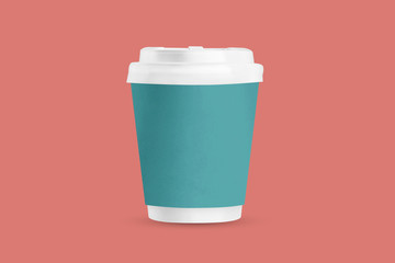 mockup paper blue cup isolated on pink background