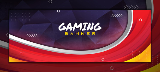 Gaming E Sport Banner Template With Gradient Red and Dark Purple Poly background