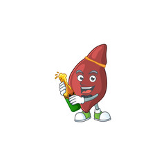 Mascot cartoon design of liver making toast with a bottle of beer