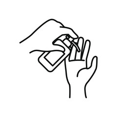 hands applying antibacterial icon, line style