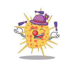 An attractive mycobacterium kansasii cartoon design style playing juggling