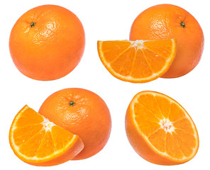 Fresh orange isolated on a white background, Mandarin orange with green leaf isolated on white background,