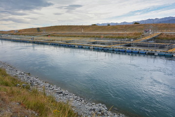 Fototapeta na wymiar Salmon tanks, Canterbury, New Zealand