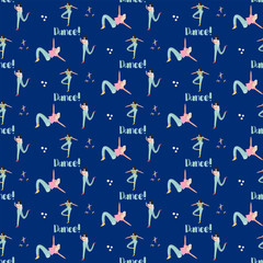 Dance girls flat vector seamless pattern. Funny pattern with people.  