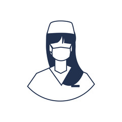 female doctor with medical face mask, medical staff , line style icon