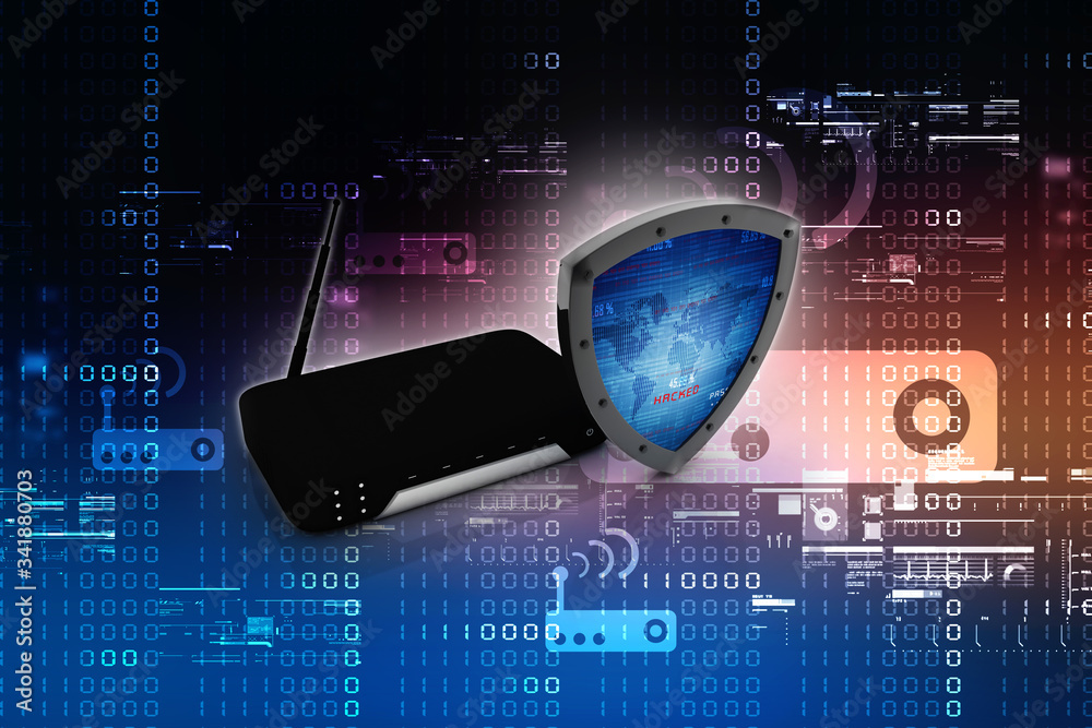 Poster 3d rendering shield and router
