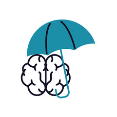 mental health concept, brain and umbrella icon, half line half color style