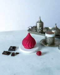 Mousse Mini Cake with Red Velvet Cover and Chocolate Raspberry Flavor