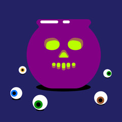 illustration with halloween decorative pot and eyeballs. mystic concept