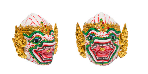 Khon Mask Making from "Ramakien" story  isolated on background, Thai traditional Souvenir from actor's mask or Khon mask
