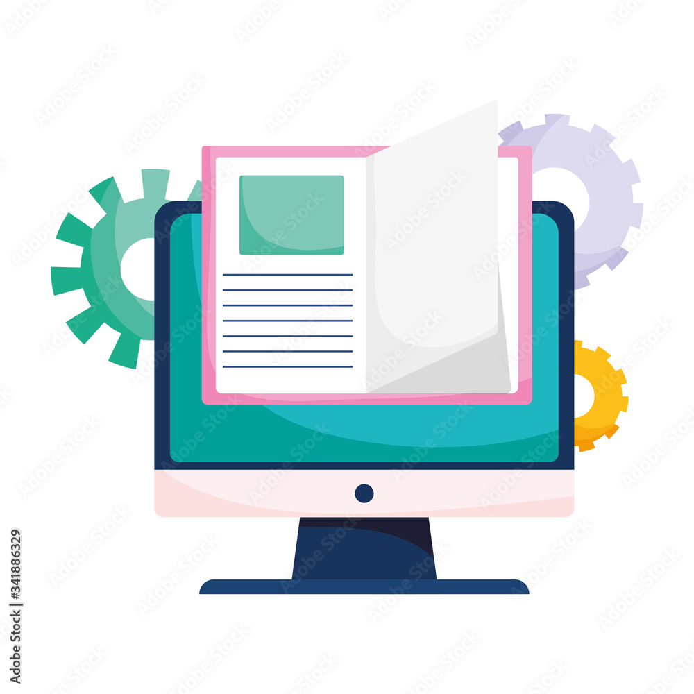 Wall mural isolated ebook gears and computer vector design