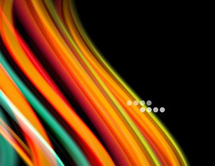 Silk smooth lines on black, liquid fluid color waves. Vector Illustration