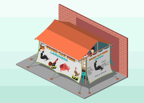 Isometric vector icon or info graphic element representing an Indonesian local street food