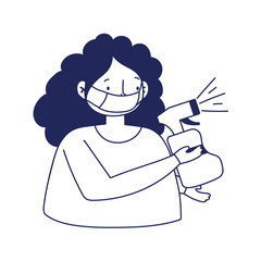 Woman with mask and spray bottle vector design