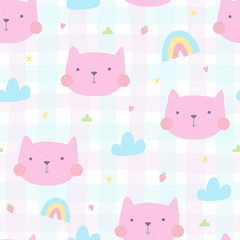 Seamless pattern with cute little cat. vector illustration. Vector print with kitten