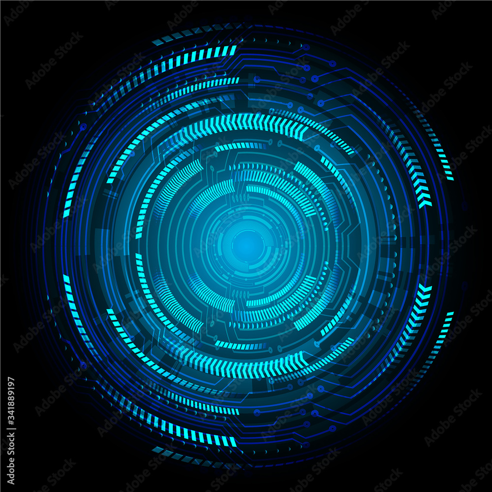 Wall mural Blue eye cyber circuit future technology concept background
