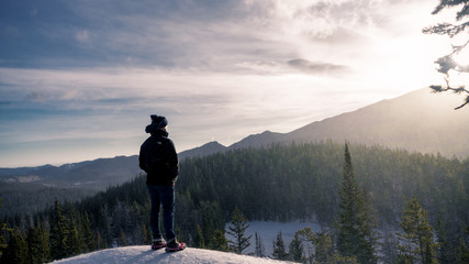 Man on snowy mountain