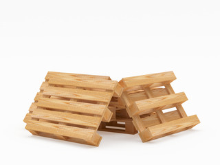Pile of wooden pallets with space for text isolated on white background. 3D illustration	