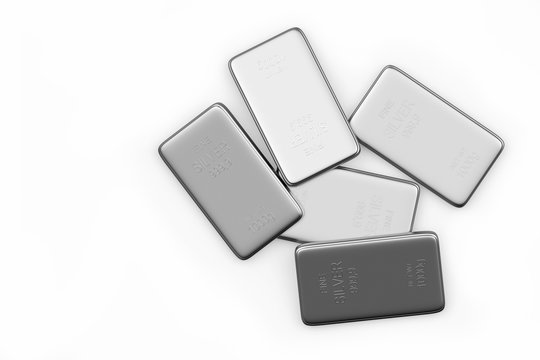 Silver bars with space for text isolated on white background. 3D illustration