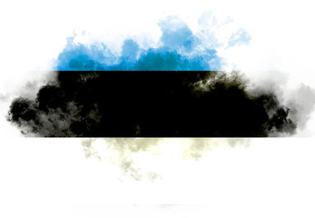 Estonia flag performed from color smoke on the white background. Abstract symbol.