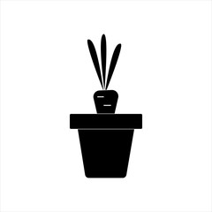 Vector silhouette of carrots in a pot on a white background, healthy and balanced diet. Vegetable growing in the garden. Flat design of the product without filling. Vector and stock illustration.