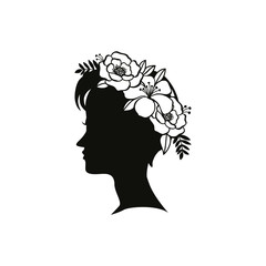Silhouette young female hairstyle with flowers