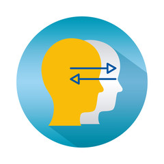 Mental health concept, head with contradiction arrows over white background, block gradient style