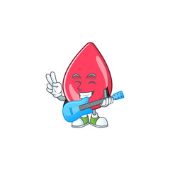 Happy face of red blood cartoon plays music with a guitar