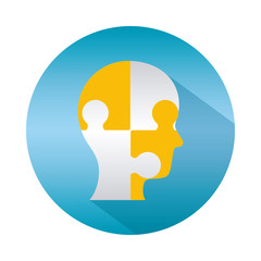 Mental health concept, head with mind jigsaw icon, block gradient style