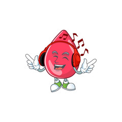 Cartoon mascot design red blood enjoying music with headset