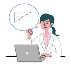 医師　医者　女性　パソコン  グラフ　上昇　