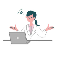 医師　医者　女性　パソコン  呆れている