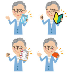 ポップなシニアの男性 4ポーズ