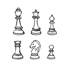 Set of chess pieces. Vector illustration. Isolated on a white background.