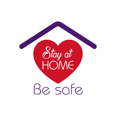 Stay home concept, Lettering typography and red heart icon, colorful design