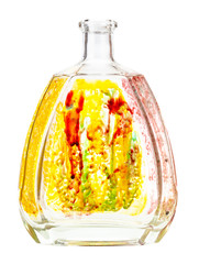 glass brandy bottle with floral ornament isolated