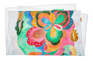 folded silk scarf with flowers hand-drawn isolated
