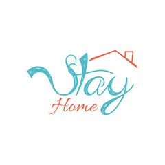 Stay home concept, Lettering typography, Hand letter colorful design