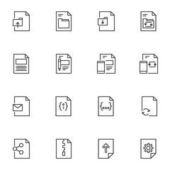 Document files line icons set, outline vector symbol collection, linear style pictogram pack. Signs logo illustration. Set includes icons as download file folder, share doc, update smartphone software
