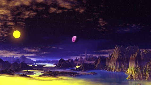 Catastrophe is Coming. A huge planet flies from the depths of space. She is approaching a rocky planet. Above which clouds float and the bright sun shines.