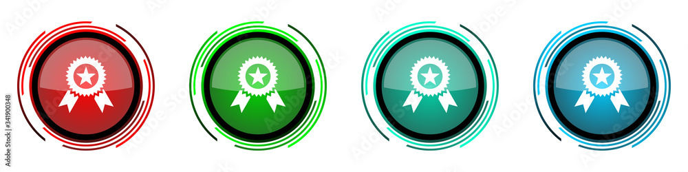 Aufkleber Award round glossy vector icons, set of buttons for webdesign, internet and mobile phone applications in four colors options isolated on white background