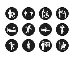 pictogram people and Covid 19 preventions icon set, block style