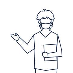 man doctor with medical face mask, medical staff , line style icon