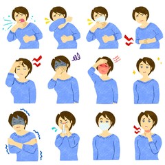 症状別　具合の悪い女性のイラスト