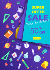 Back to school sale banner. Vector eps 10 format