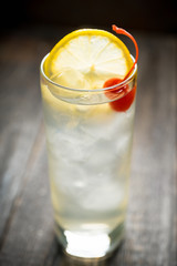 Tom collins cocktail. Selective focus. Shallow depth of field.