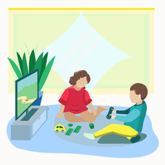 A boy and a girl play at home in a room