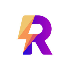 Letter R Lightning Vector Logo Design Template
