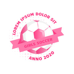 Womens and girls soccer football logo design with ball. Simple vector soccer label or emblem in pink colors. Girls soccer team.